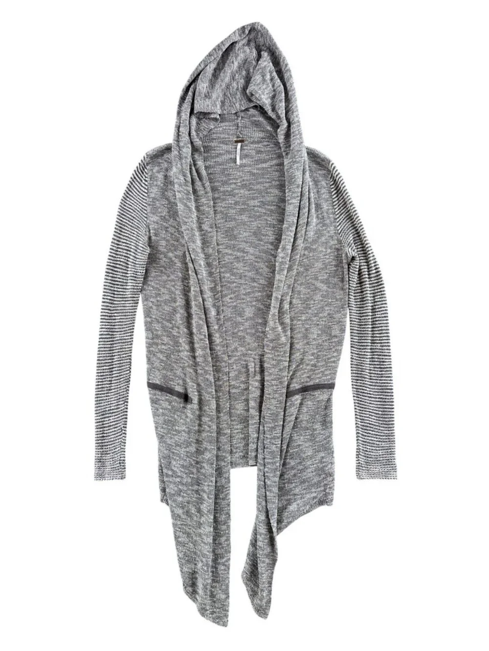 Free People Gray Open Front Hooded Cardigan Sweater Small